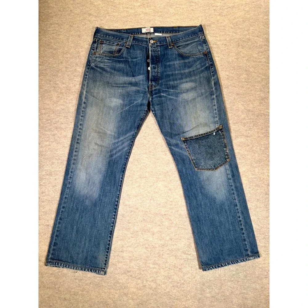 Vintage Levis 501 Authentic Straight Leg Jeans Mens 38x34 Blue Cotton Button Fly